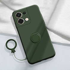 Funda Silicona Carcasa Ultrafina Goma con Magnetico Anillo de dedo Soporte S03 para Oppo Reno8 5G Verde Noche