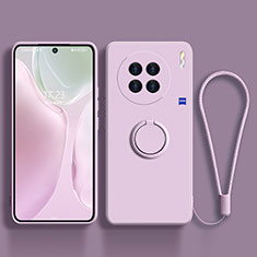 Funda Silicona Carcasa Ultrafina Goma con Magnetico Anillo de dedo Soporte S03 para Vivo X90 Pro 5G Purpura Claro