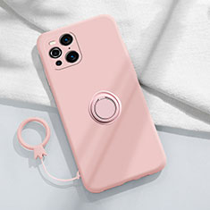 Funda Silicona Carcasa Ultrafina Goma con Magnetico Anillo de dedo Soporte S04 para Oppo Find X3 5G Rosa