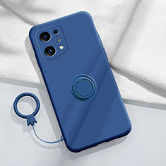 Funda Silicona Carcasa Ultrafina Goma con Magnetico Anillo de dedo Soporte S04 para Oppo Find X5 5G Azul