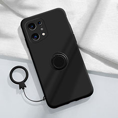 Funda Silicona Carcasa Ultrafina Goma con Magnetico Anillo de dedo Soporte S04 para Oppo Find X5 Pro 5G Negro