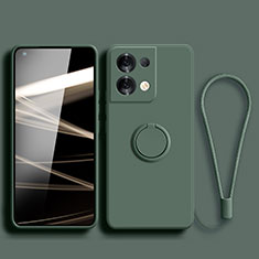 Funda Silicona Carcasa Ultrafina Goma con Magnetico Anillo de dedo Soporte S04 para Oppo Reno8 Pro+ Plus 5G Verde Noche