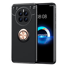 Funda Silicona Carcasa Ultrafina Goma con Magnetico Anillo de dedo Soporte SD1 para Huawei Mate 50E Oro y Negro