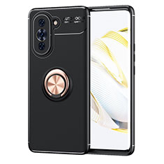 Funda Silicona Carcasa Ultrafina Goma con Magnetico Anillo de dedo Soporte SD1 para Huawei Nova 10 Pro Oro y Negro