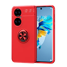 Funda Silicona Carcasa Ultrafina Goma con Magnetico Anillo de dedo Soporte SD1 para Huawei P50 Rojo