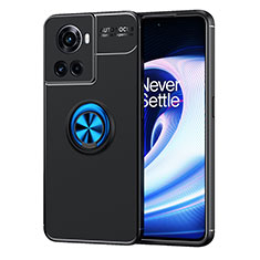 Funda Silicona Carcasa Ultrafina Goma con Magnetico Anillo de dedo Soporte SD1 para OnePlus 10R 5G Azul y Negro