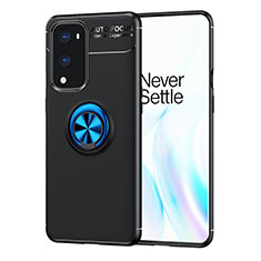 Funda Silicona Carcasa Ultrafina Goma con Magnetico Anillo de dedo Soporte SD1 para OnePlus 9 Pro 5G Azul y Negro