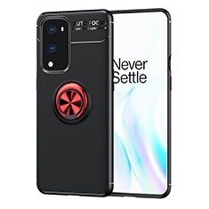 Funda Silicona Carcasa Ultrafina Goma con Magnetico Anillo de dedo Soporte SD1 para OnePlus 9 Pro 5G Rojo y Negro