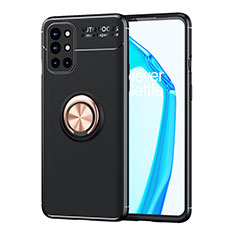 Funda Silicona Carcasa Ultrafina Goma con Magnetico Anillo de dedo Soporte SD1 para OnePlus 9R 5G Oro y Negro