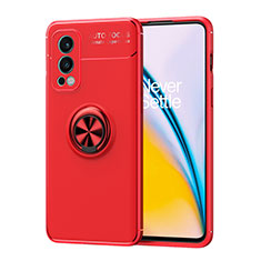 Funda Silicona Carcasa Ultrafina Goma con Magnetico Anillo de dedo Soporte SD1 para OnePlus Nord 2 5G Rojo