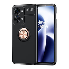 Funda Silicona Carcasa Ultrafina Goma con Magnetico Anillo de dedo Soporte SD1 para OnePlus Nord 2T 5G Oro y Negro