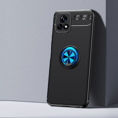 Funda Silicona Carcasa Ultrafina Goma con Magnetico Anillo de dedo Soporte SD1 para Vivo iQOO U3 5G Azul y Negro