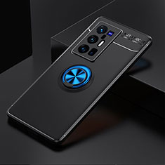 Funda Silicona Carcasa Ultrafina Goma con Magnetico Anillo de dedo Soporte SD1 para Vivo X70 Pro+ Plus 5G Azul y Negro