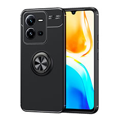 Funda Silicona Carcasa Ultrafina Goma con Magnetico Anillo de dedo Soporte SD1 para Vivo X80 Lite 5G Negro