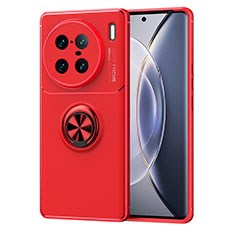 Funda Silicona Carcasa Ultrafina Goma con Magnetico Anillo de dedo Soporte SD1 para Vivo X90 Pro+ Plus 5G Rojo