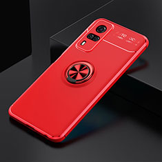 Funda Silicona Carcasa Ultrafina Goma con Magnetico Anillo de dedo Soporte SD1 para Vivo Y53s NFC Rojo