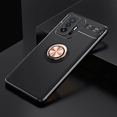 Funda Silicona Carcasa Ultrafina Goma con Magnetico Anillo de dedo Soporte SD1 para Xiaomi Mi 11T 5G Oro y Negro