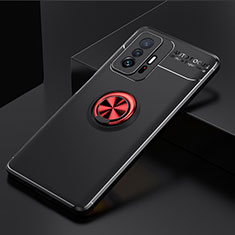 Funda Silicona Carcasa Ultrafina Goma con Magnetico Anillo de dedo Soporte SD1 para Xiaomi Mi 11T 5G Rojo y Negro
