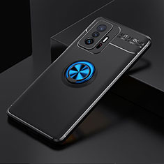 Funda Silicona Carcasa Ultrafina Goma con Magnetico Anillo de dedo Soporte SD1 para Xiaomi Mi 11T Pro 5G Azul y Negro