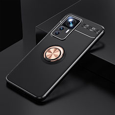 Funda Silicona Carcasa Ultrafina Goma con Magnetico Anillo de dedo Soporte SD1 para Xiaomi Mi 12T 5G Oro y Negro