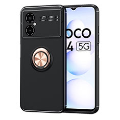 Funda Silicona Carcasa Ultrafina Goma con Magnetico Anillo de dedo Soporte SD1 para Xiaomi Poco M4 5G Oro y Negro