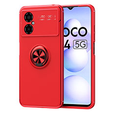 Funda Silicona Carcasa Ultrafina Goma con Magnetico Anillo de dedo Soporte SD1 para Xiaomi Poco M4 5G Rojo