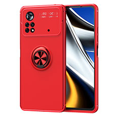 Funda Silicona Carcasa Ultrafina Goma con Magnetico Anillo de dedo Soporte SD1 para Xiaomi Poco M4 Pro 4G Rojo