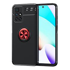 Funda Silicona Carcasa Ultrafina Goma con Magnetico Anillo de dedo Soporte SD1 para Xiaomi Redmi 10 (2022) Rojo y Negro