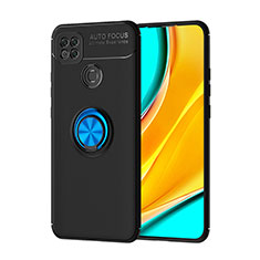 Funda Silicona Carcasa Ultrafina Goma con Magnetico Anillo de dedo Soporte SD1 para Xiaomi Redmi 9 Activ Azul y Negro