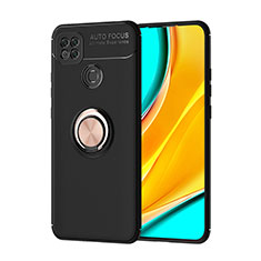 Funda Silicona Carcasa Ultrafina Goma con Magnetico Anillo de dedo Soporte SD1 para Xiaomi Redmi 9 Activ Oro y Negro