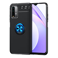 Funda Silicona Carcasa Ultrafina Goma con Magnetico Anillo de dedo Soporte SD1 para Xiaomi Redmi 9 Power Azul y Negro