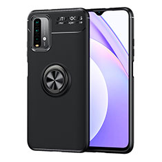 Funda Silicona Carcasa Ultrafina Goma con Magnetico Anillo de dedo Soporte SD1 para Xiaomi Redmi 9 Power Negro