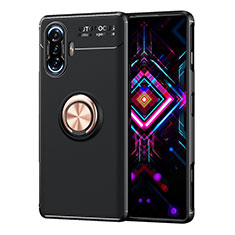 Funda Silicona Carcasa Ultrafina Goma con Magnetico Anillo de dedo Soporte SD1 para Xiaomi Redmi K40 Gaming 5G Oro y Negro