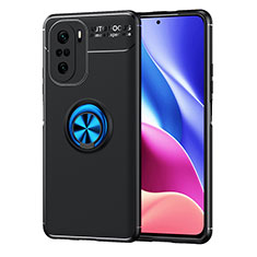 Funda Silicona Carcasa Ultrafina Goma con Magnetico Anillo de dedo Soporte SD1 para Xiaomi Redmi K40 Pro 5G Azul y Negro