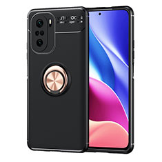 Funda Silicona Carcasa Ultrafina Goma con Magnetico Anillo de dedo Soporte SD1 para Xiaomi Redmi K40 Pro+ Plus 5G Oro y Negro