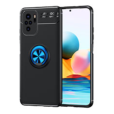 Funda Silicona Carcasa Ultrafina Goma con Magnetico Anillo de dedo Soporte SD1 para Xiaomi Redmi Note 10 4G Azul y Negro