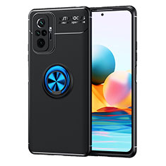 Funda Silicona Carcasa Ultrafina Goma con Magnetico Anillo de dedo Soporte SD1 para Xiaomi Redmi Note 10 Pro 4G Azul y Negro