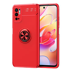 Funda Silicona Carcasa Ultrafina Goma con Magnetico Anillo de dedo Soporte SD1 para Xiaomi Redmi Note 10T 5G Rojo