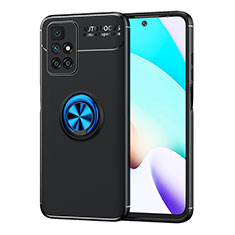 Funda Silicona Carcasa Ultrafina Goma con Magnetico Anillo de dedo Soporte SD1 para Xiaomi Redmi Note 11 4G (2021) Azul y Negro