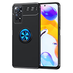 Funda Silicona Carcasa Ultrafina Goma con Magnetico Anillo de dedo Soporte SD1 para Xiaomi Redmi Note 11 Pro 4G Azul y Negro