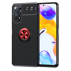 Funda Silicona Carcasa Ultrafina Goma con Magnetico Anillo de dedo Soporte SD1 para Xiaomi Redmi Note 11 Pro 4G Rojo y Negro