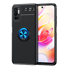 Funda Silicona Carcasa Ultrafina Goma con Magnetico Anillo de dedo Soporte SD1 para Xiaomi Redmi Note 11 SE 5G Azul y Negro