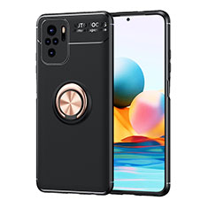 Funda Silicona Carcasa Ultrafina Goma con Magnetico Anillo de dedo Soporte SD1 para Xiaomi Redmi Note 11 SE India 4G Oro y Negro