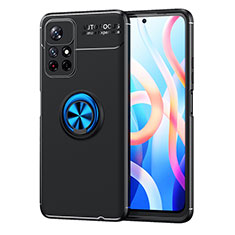 Funda Silicona Carcasa Ultrafina Goma con Magnetico Anillo de dedo Soporte SD1 para Xiaomi Redmi Note 11T 5G Azul y Negro