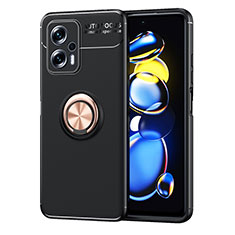 Funda Silicona Carcasa Ultrafina Goma con Magnetico Anillo de dedo Soporte SD1 para Xiaomi Redmi Note 11T Pro+ Plus 5G Oro y Negro