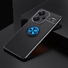 Funda Silicona Carcasa Ultrafina Goma con Magnetico Anillo de dedo Soporte SD1 para Xiaomi Redmi Note 13 Pro+ Plus 5G Azul y Negro