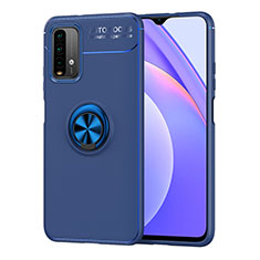 Funda Silicona Carcasa Ultrafina Goma con Magnetico Anillo de dedo Soporte SD1 para Xiaomi Redmi Note 9 4G Azul