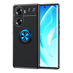 Funda Silicona Carcasa Ultrafina Goma con Magnetico Anillo de dedo Soporte SD2 para Huawei Honor 60 Pro 5G Azul y Negro