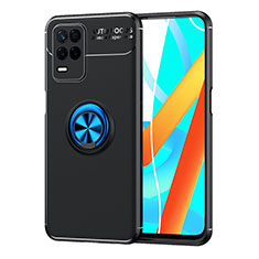 Funda Silicona Carcasa Ultrafina Goma con Magnetico Anillo de dedo Soporte SD2 para Realme 8 5G Azul y Negro