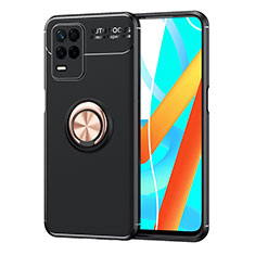 Funda Silicona Carcasa Ultrafina Goma con Magnetico Anillo de dedo Soporte SD2 para Realme 8s 5G Oro y Negro